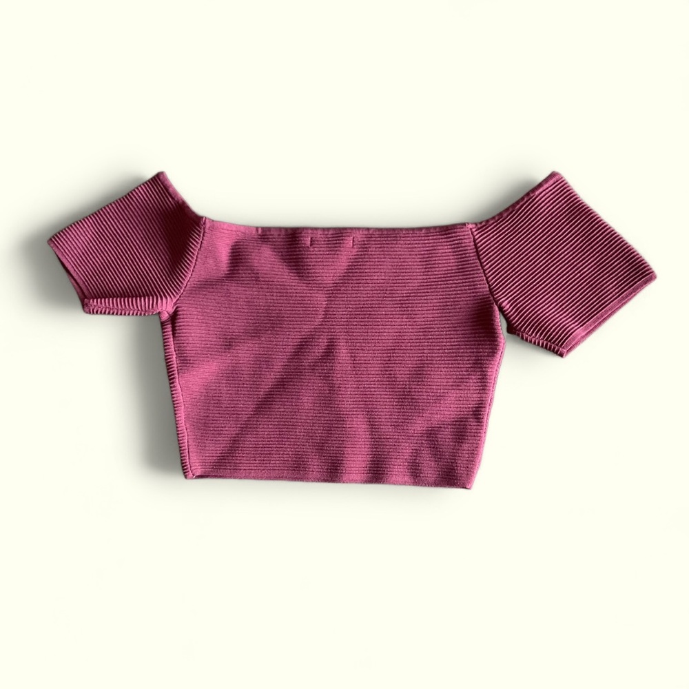 Kendall & Kylie | Burgundy Ribbed Off Shoulder Crop Top | Kendall + Kylie | Sz:S